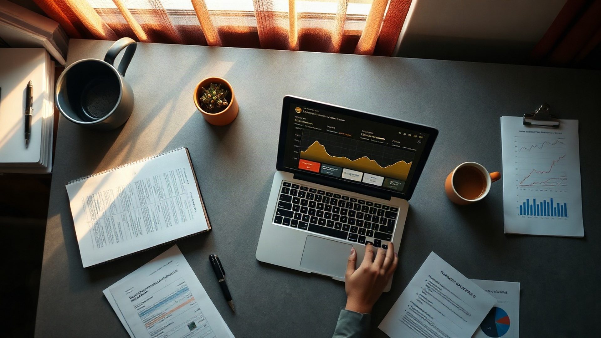 Editorial desk with analytics dashboard in a Thika office